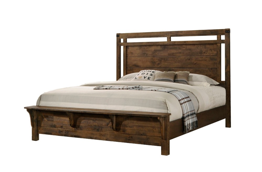 6pc Rustic Style Master Bedroom Set Brown King Panel Bed Solid Wood Furniture