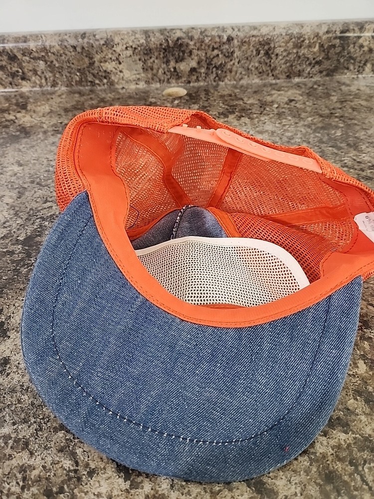 Vtg Vigorena Feeds Snapback Trucker Hat Mesh Patch Orange Denim