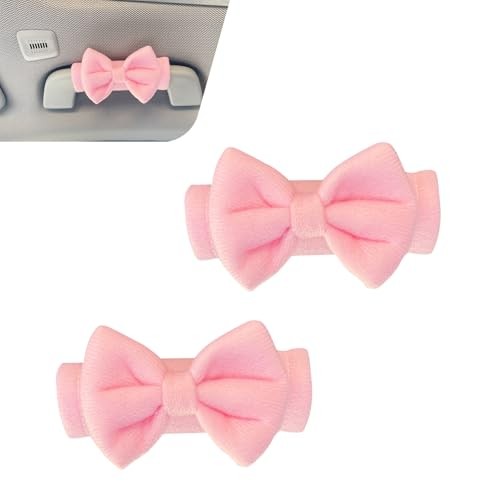 Car Inside Roof Handle Cover, Cute Bow Soft Anti-Scratch Pull Handle 2 PCS Pink