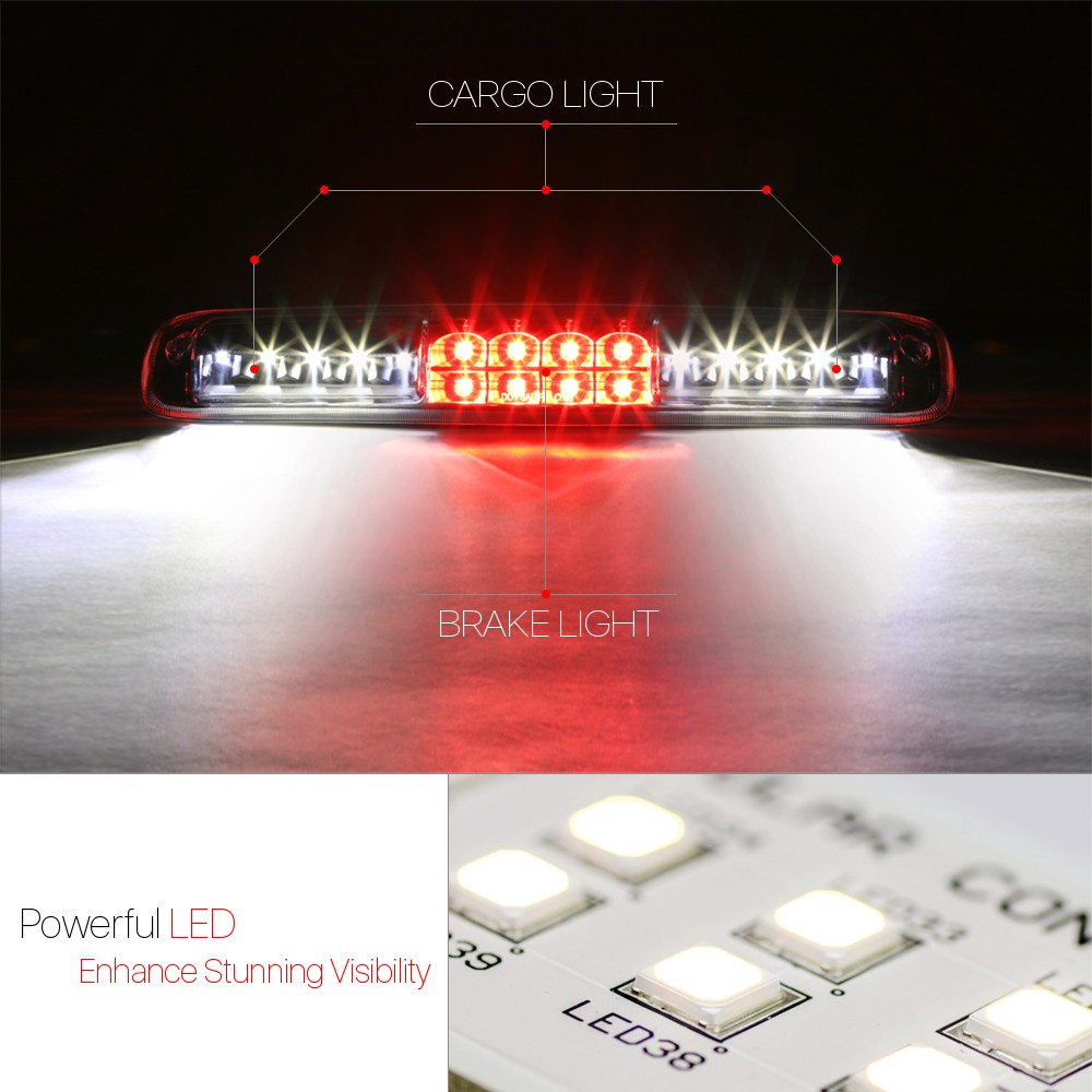 Black Clear LED Third[3rd]Brake Light Cargo Function for 99-07 Silverado/Sierra