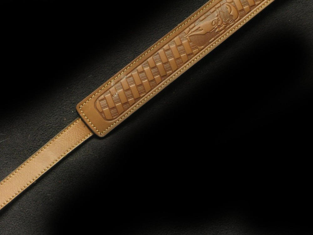 Tooled padded suede lined rifle leather sling w swivels