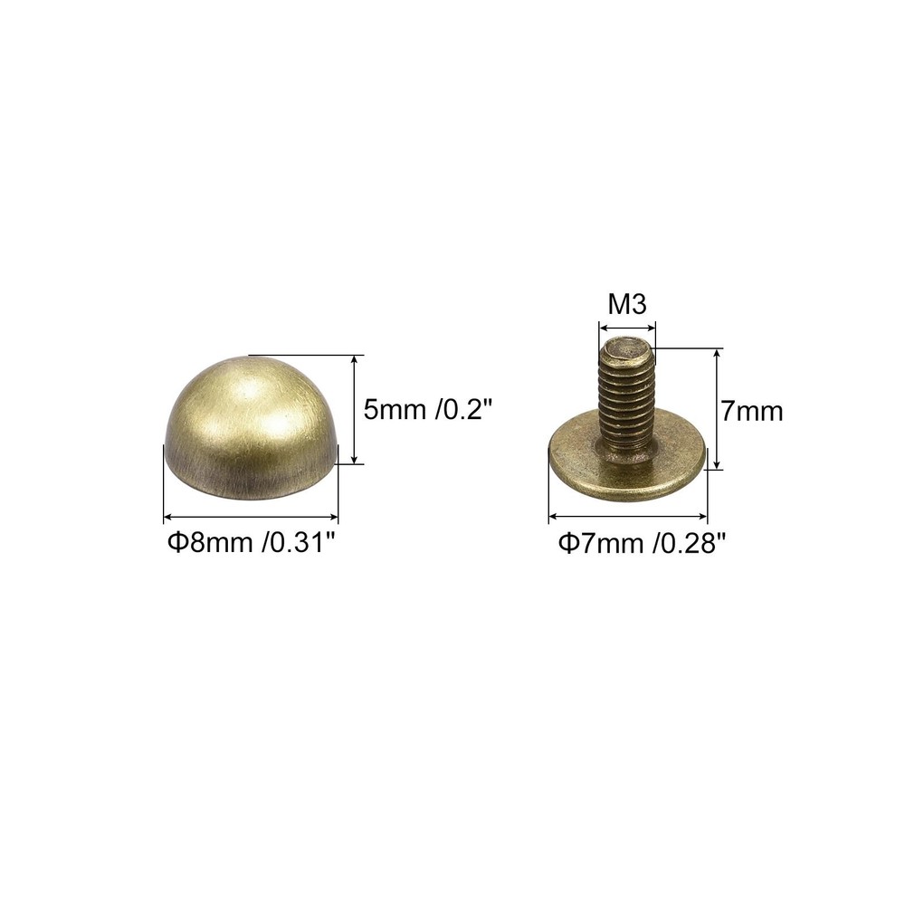 8x5mm Screw Back Rivets Solid Round Head Leather Studs Bronze Tone 10 Sets