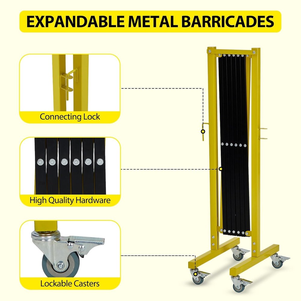 11FT Industrial Expandable Barricade Folding Security Gate w/ Wheels,Retractable