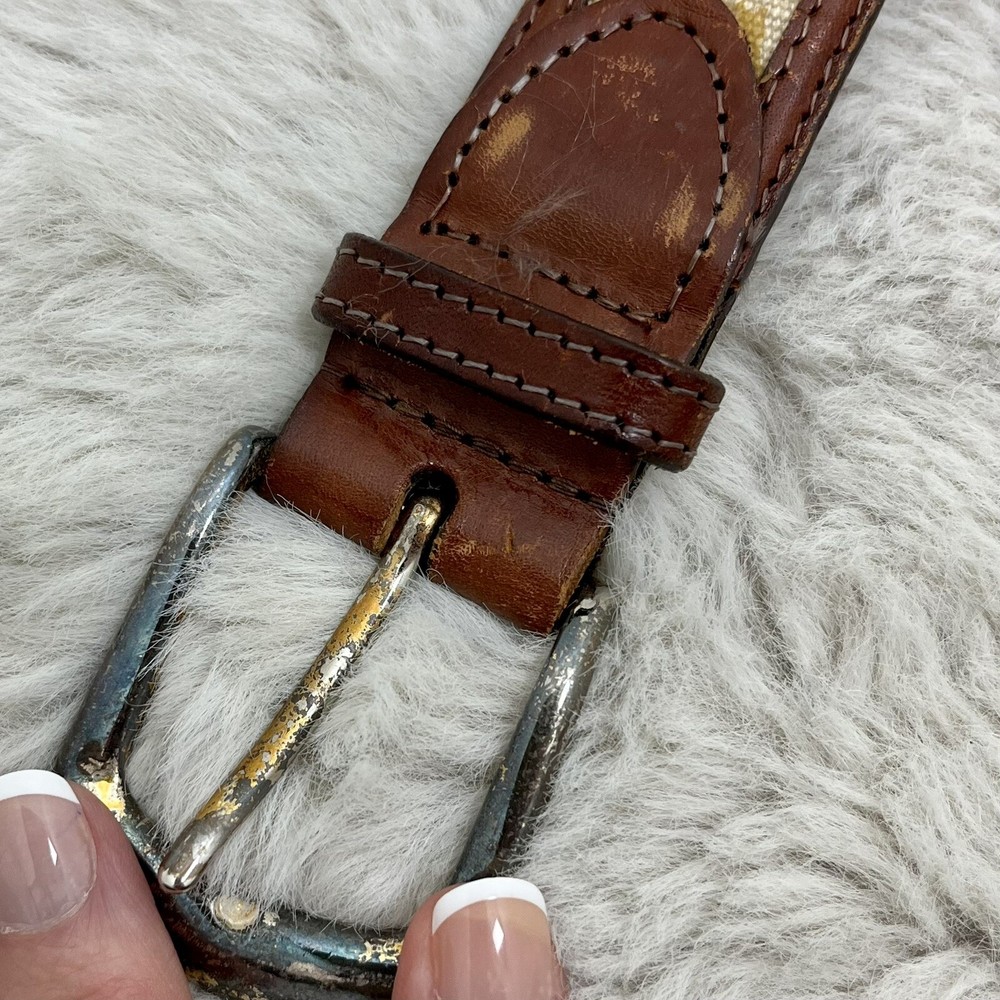 Leather Trim Twill Boho Belt Size 36