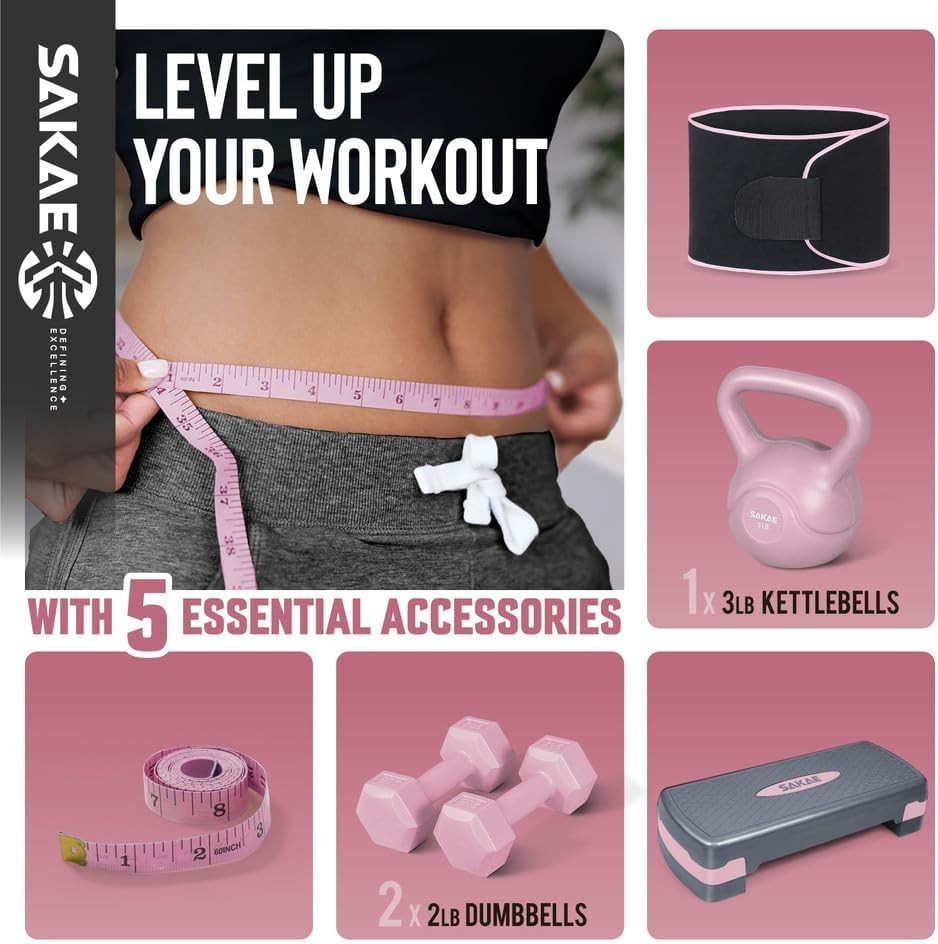 Adjustable Height Aerobic Stepper Set, Multiple Bundle Options with Dumbbells...