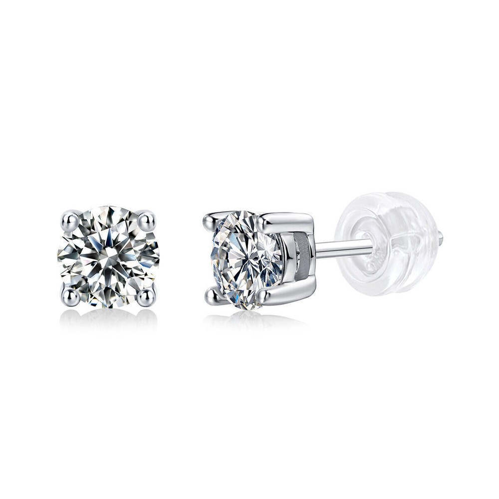 Certified D Color VVS1 Moissanite Solitaire Stud Earrings Solid 925 Silver