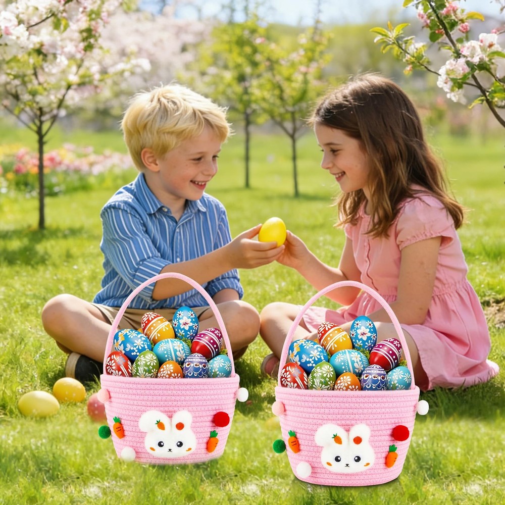 CCILAND Easter Basket for Kids, Empty Easter Egg Hunting Basket with Handle, ...