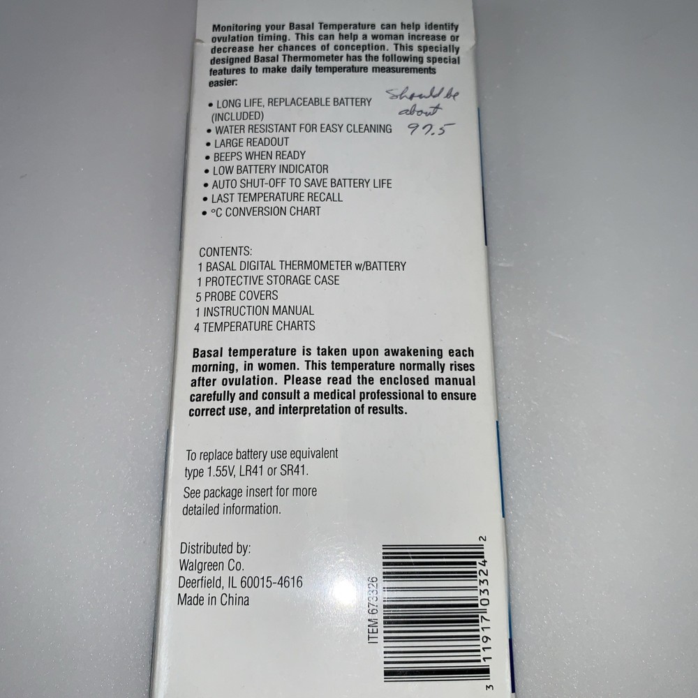 Walgreens Basal Digital Thermometer Water Resistant
