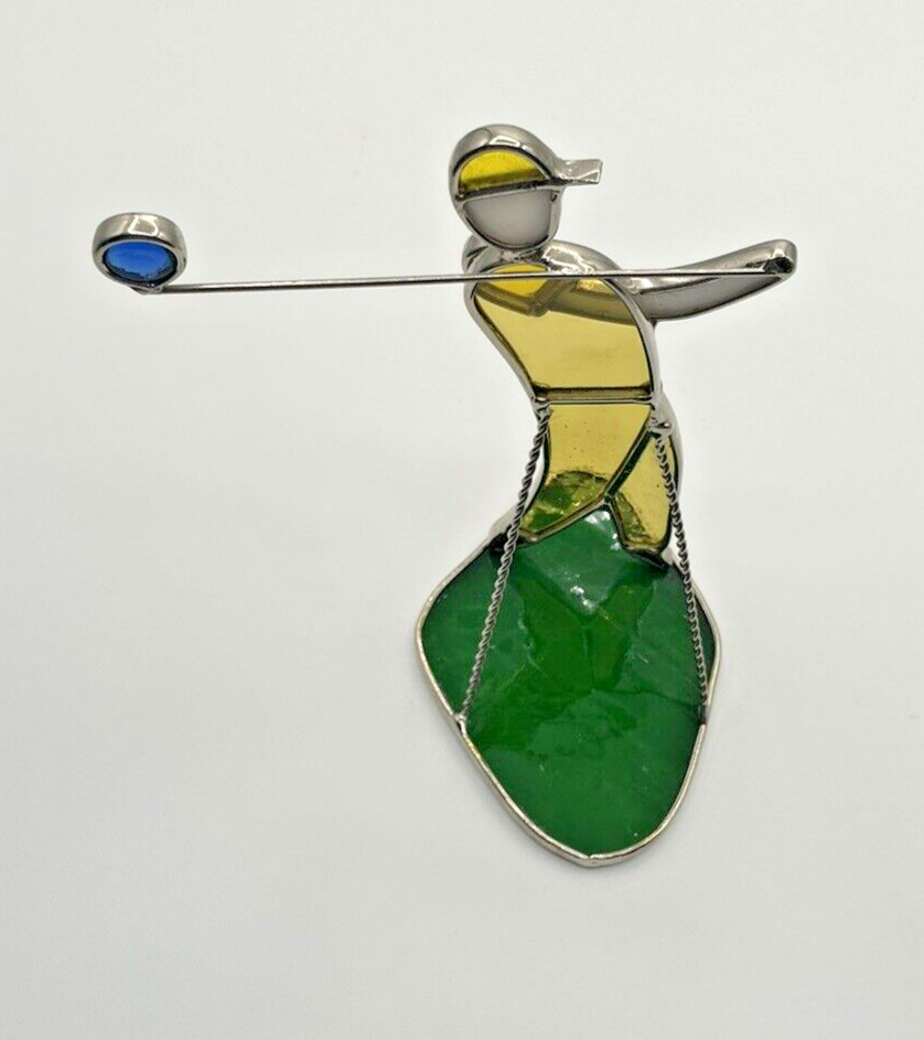 Stained Glass 6.25" Swinging Golfer Suncatcher