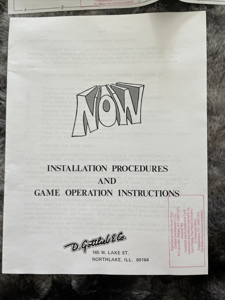 Gottlieb Now Manual / Wiring Schematic Diagram