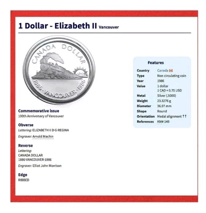 1986 CANADA TRANSCONTINENTAL RAILWAY CENTENNIAL PROOF SILVER DOLLAR + BOX