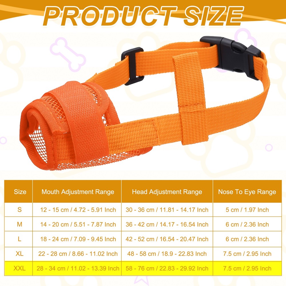 Dog Muzzle Soft Mesh Muzzle Mouth Guard Cover Orange XXL