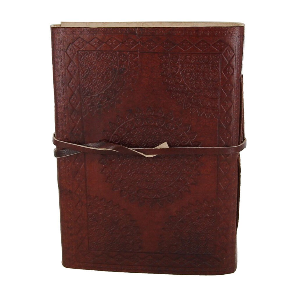 Medieval Circular Embossed Leather-Bound Blank Journal Diary - Vintage Notebook