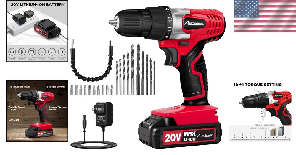 20V Cordless Drill Set with 22 Bits & Variable Speed - Perfect for DIY Projects