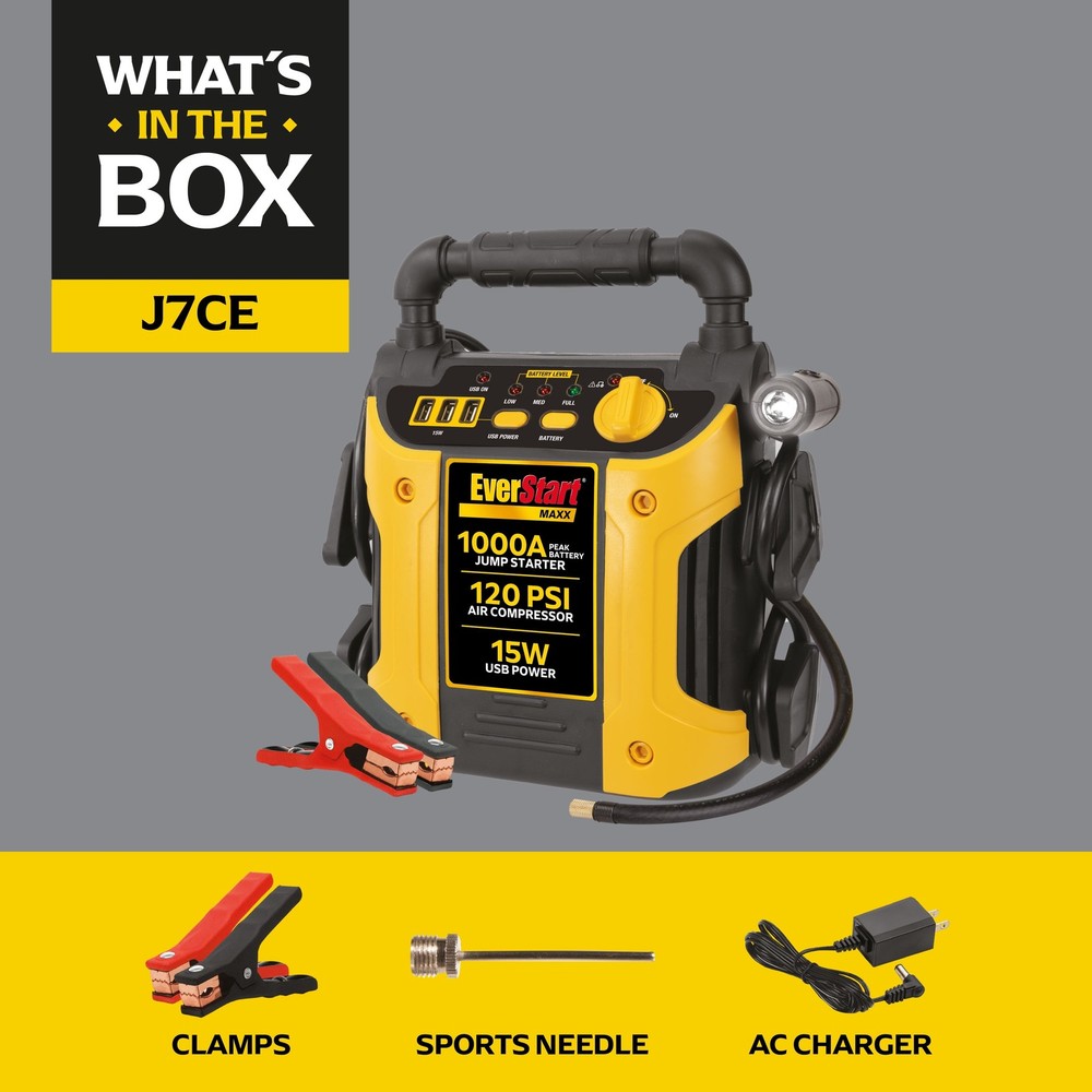⭐ EverStart Maxx 1000A Jump Starter with 120 PSI Compressor, LED Light & Triple