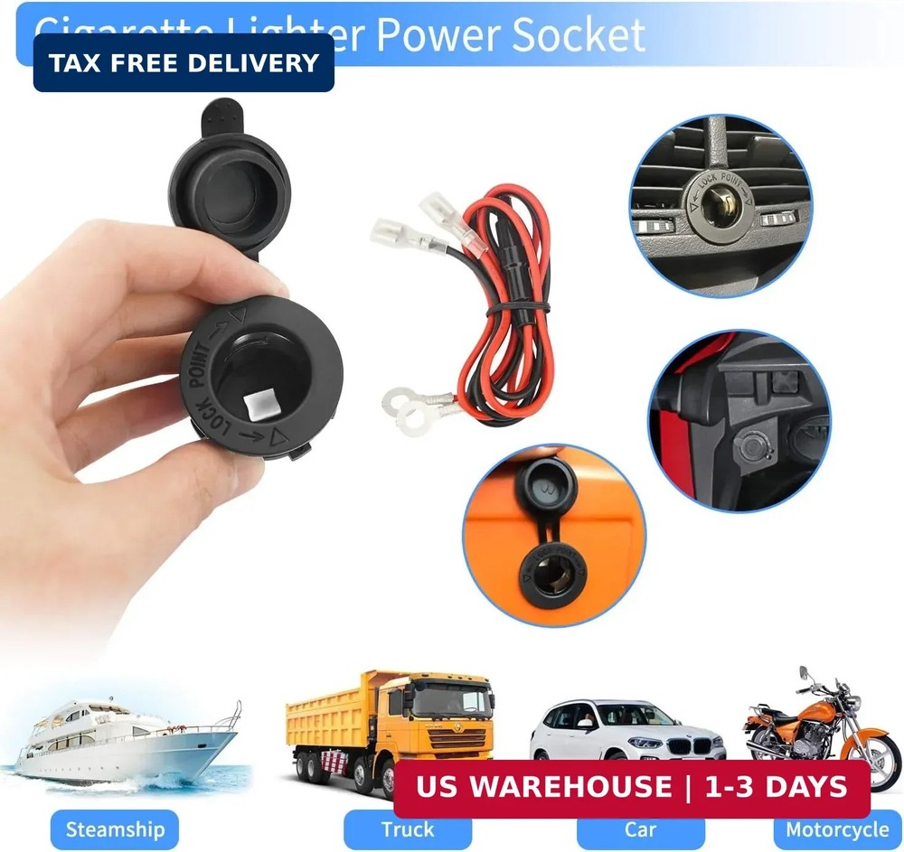 3 Pcs 12V Car Cigarette Lighter Socket Waterproof and Dustproof Plug Socket for