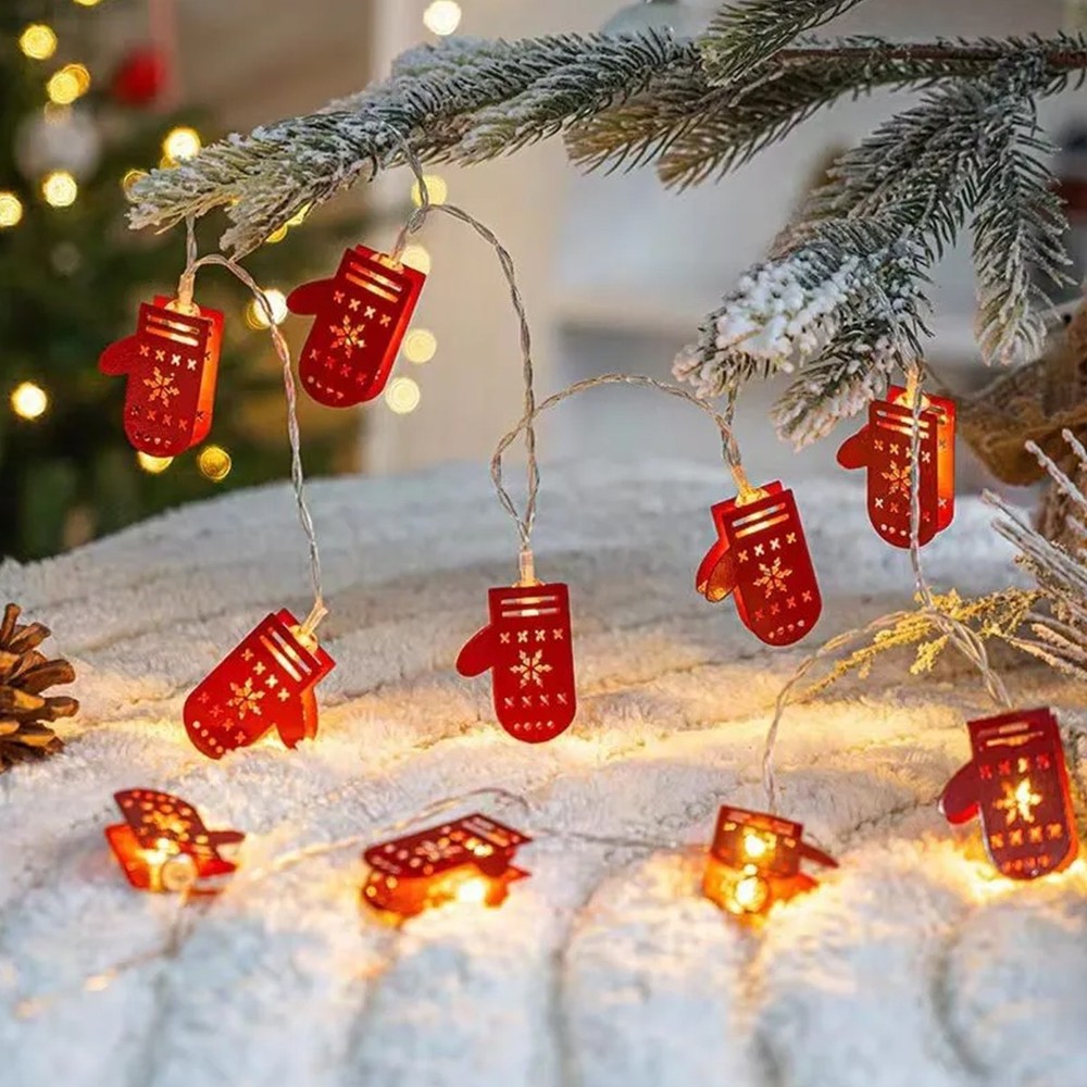 Christmas LED Light String Iron Christmas Gloves Ornament String Light