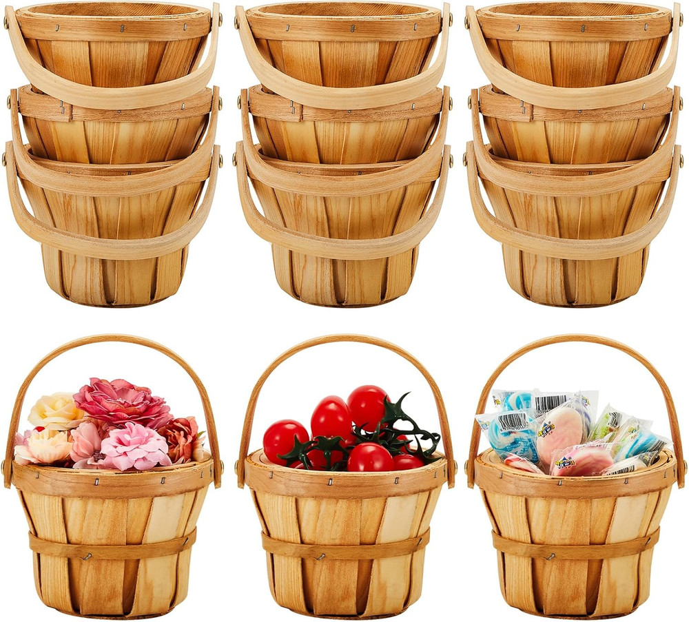10 Pcs Mini Wooden Apple Baskets – Rustic Gift & Fruit Picking Baskets