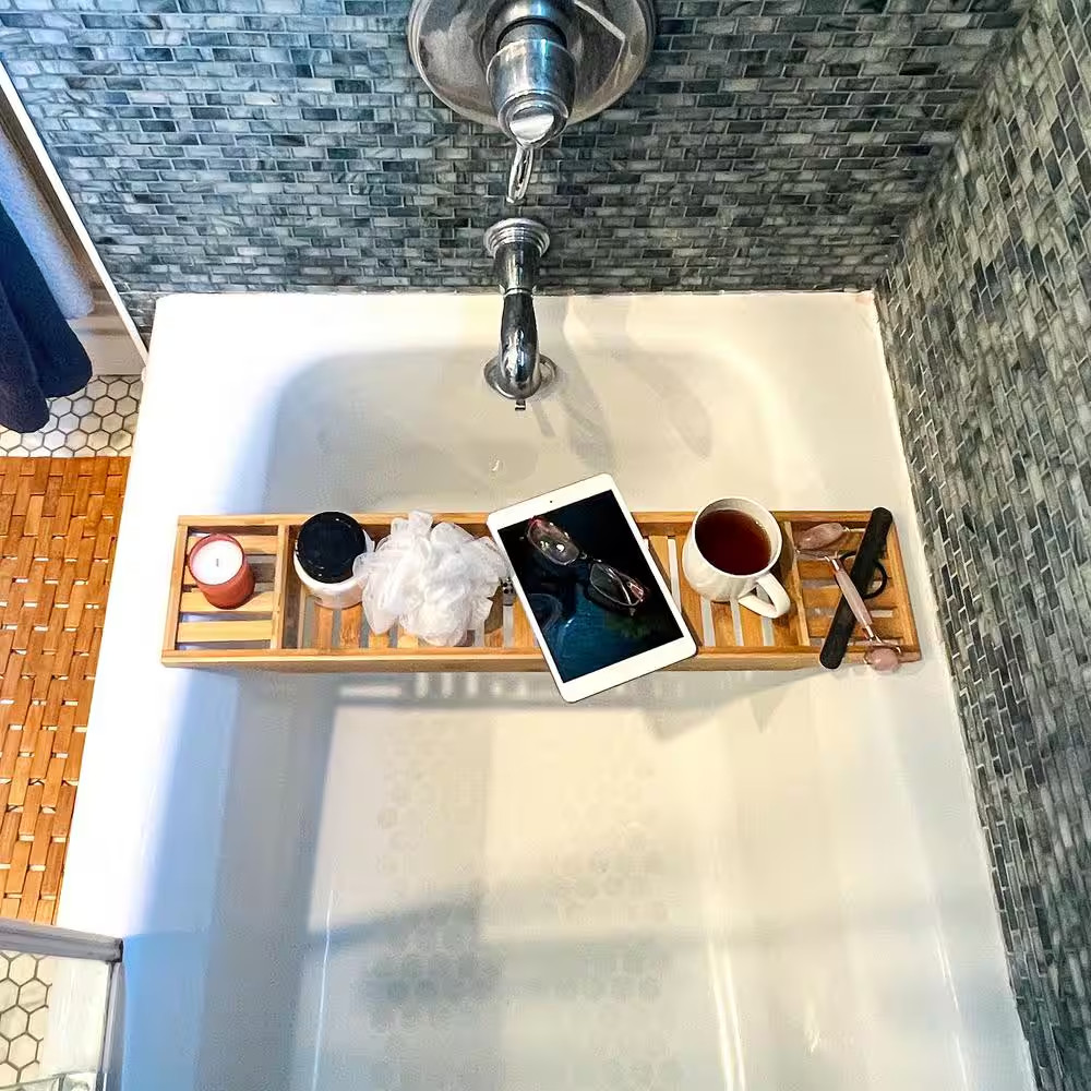 Freestanding Bathtub Caddy Tray in Bamboo