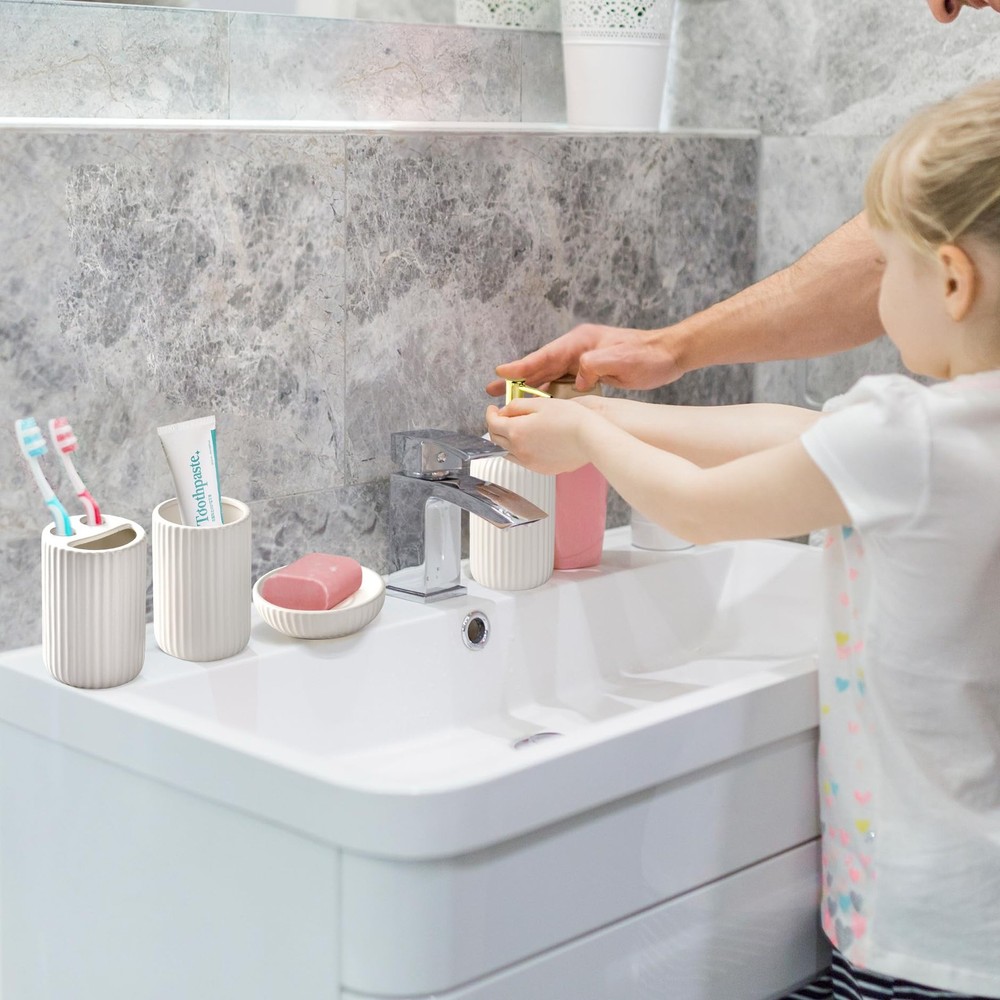 White Bathroom Set, 4PC Ceramic Bathroom Sets Complete-Toothbrush Holders, So...
