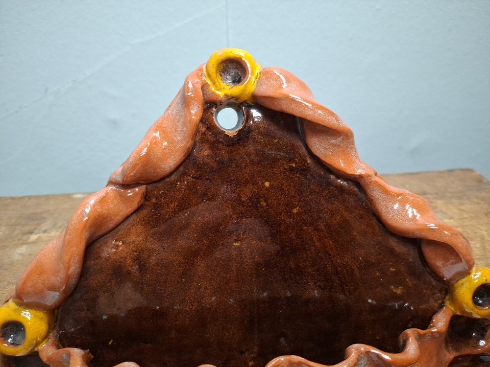 Handemade Vintage Redware Wallpocket