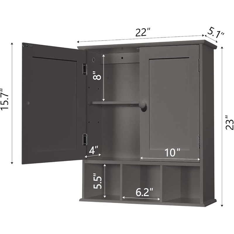 Wall Mounted Bathroom Storage Cabinet Adjustable Shelf Easy Assembly Organizer