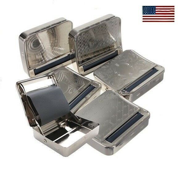 US SILVER AUTOMATIC ROLLING Machine Box Metal Roll Cigarette Tobacco Roller HO