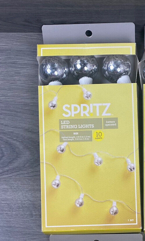 Spritz LED String Lights Battery Operated Silver Globe 10 Lights