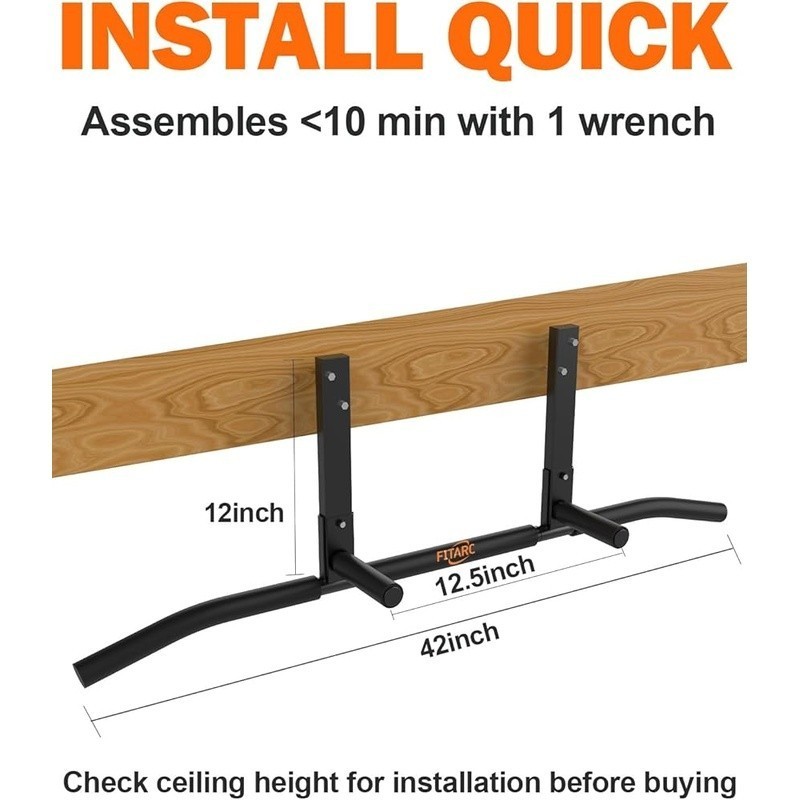 Ceiling Mount Pull Up Bar Sturdy Exercise Equipment Non-Slip Handle Easy Install