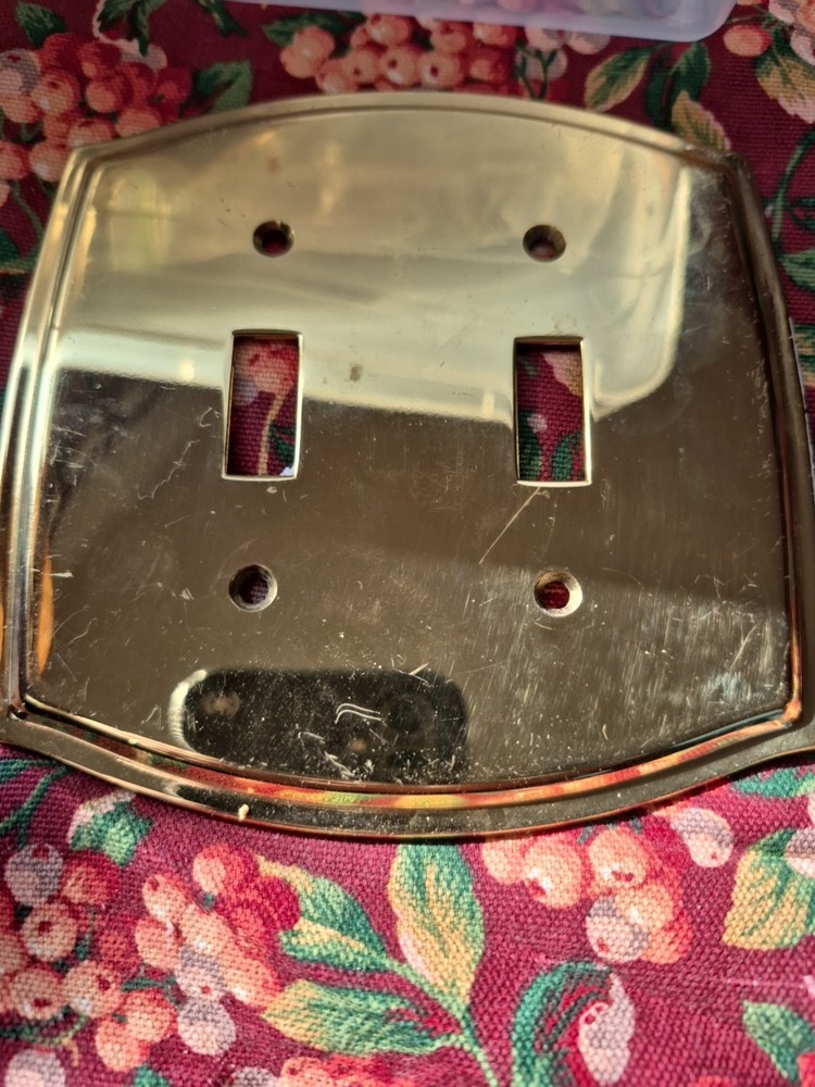 2 Similar Vintage Solid Brass Raised Edge Dual Electrical Switch Cover