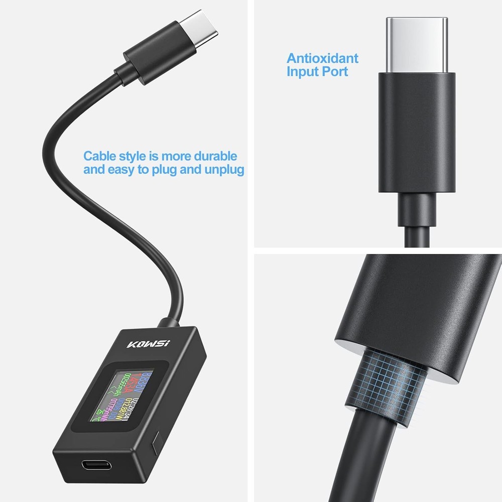YOJOCK USB C Tester Power Meter 4-30V 0-6.5A Classic Version, Black/Silver