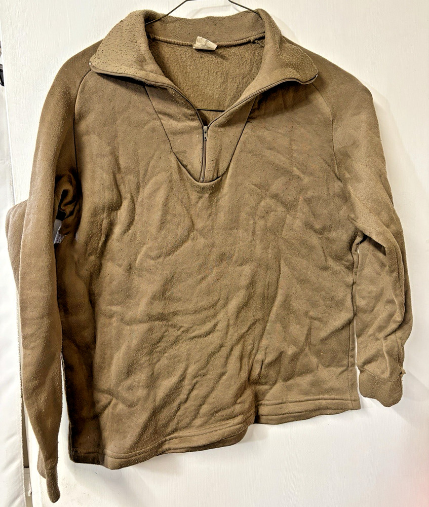 US Military Cold Weather Polypro 1/4 Zip Undershirt Brown Pullover Size Large