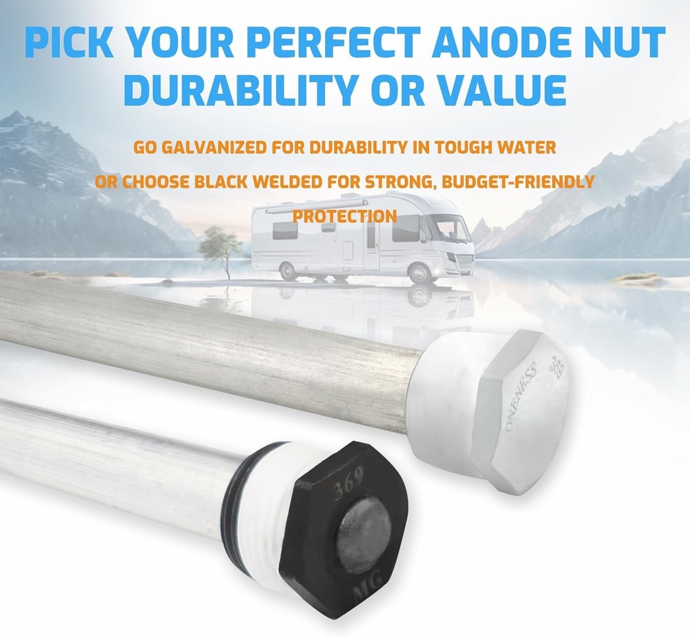RV Water Heater Anode Rod - 2-Pack, 2 Years 9.25" L x 3/4" NPT, Silver