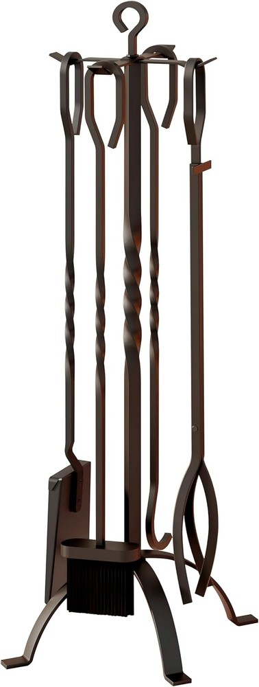 5 Pieces Fireplace Tools Sets Fireplace Accessories Tools Holder W/Handles Black