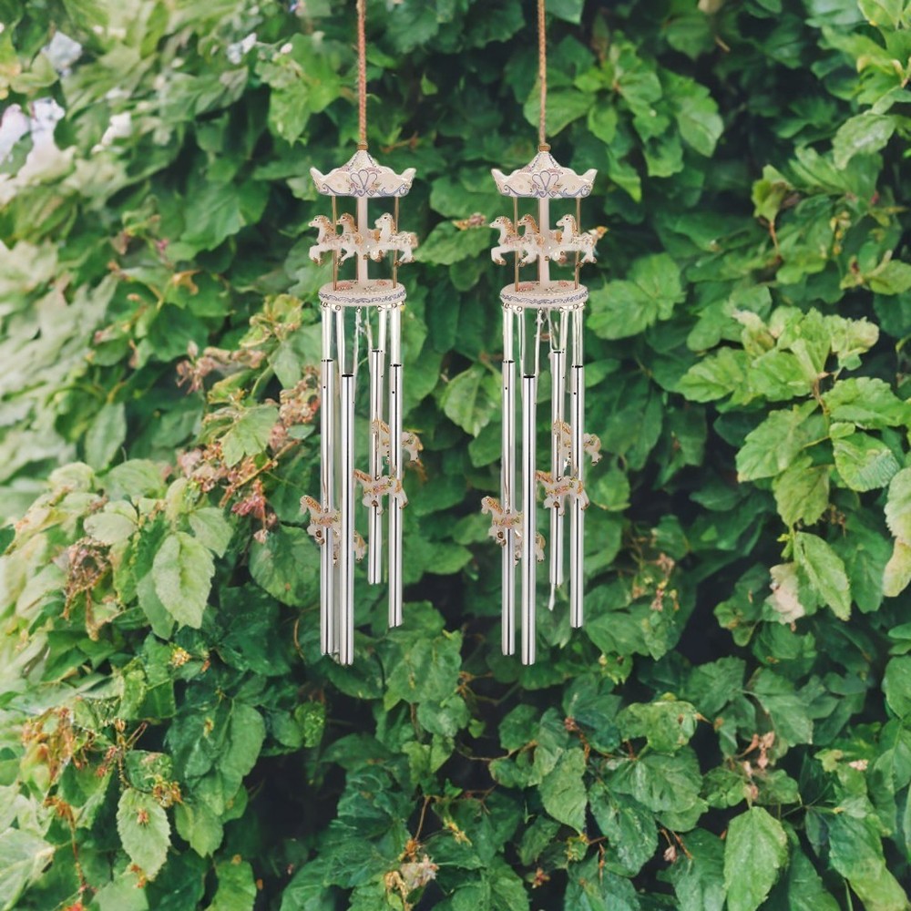 2-PC Gift Set 23" Long Round Top Carousel Wind Chime Ornament Garden Decor