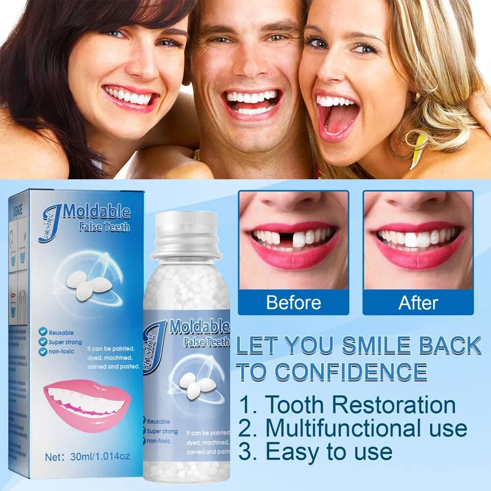 2Pcs Teeth Repair Kit, Temporary False Teeth Moldable False Teeth for Snap on