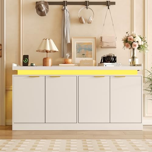 LED Sideboard Buffet Cabinet with Storage, 63'' Large Kitchen Buffet White