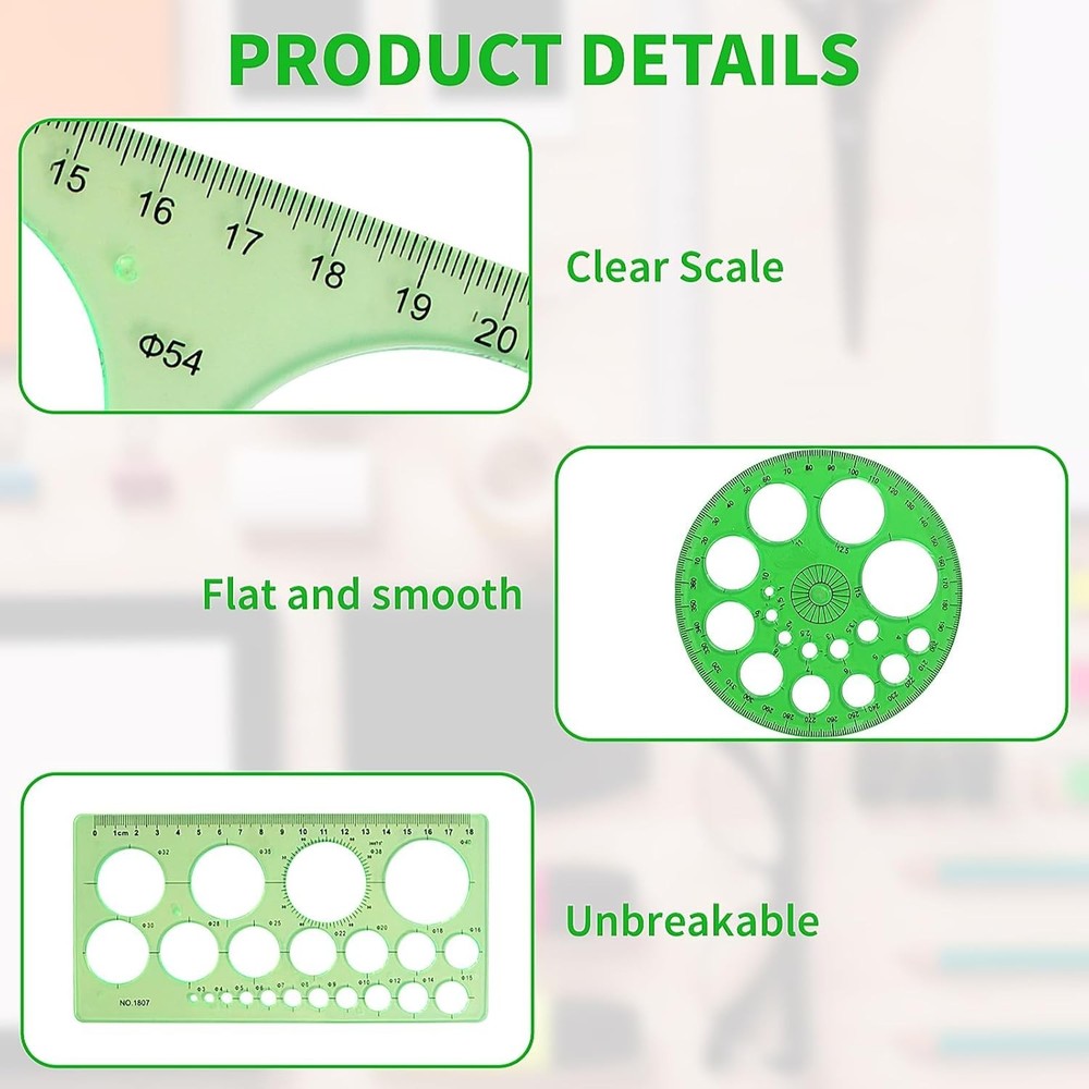 5pc Circle Oval Drawing Template Plastic Geometry Stencil Ruler for Office Schoo