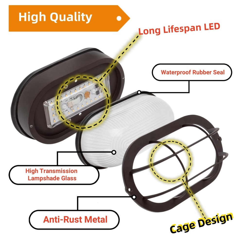 WISBEAM 2 Pack LED Bulkhead Light, Outdoor Wall 2 Pack, Black