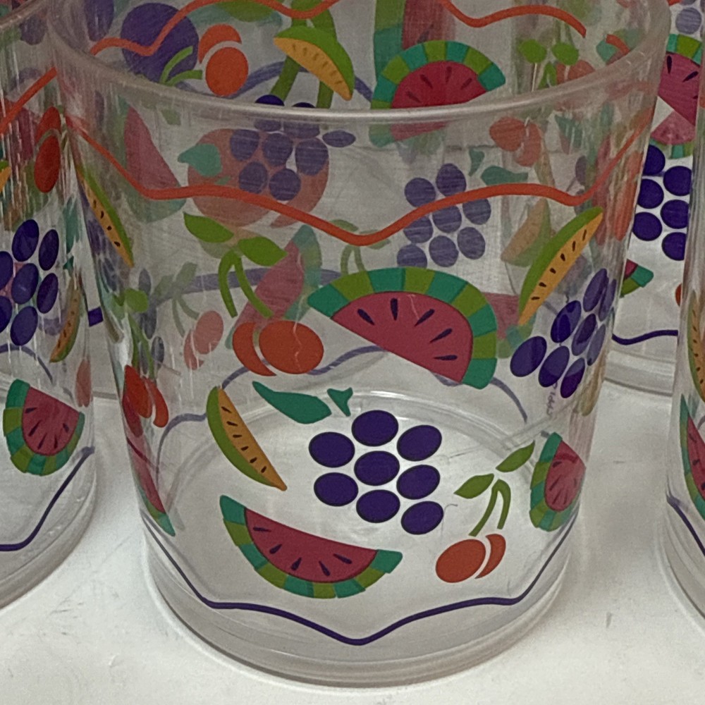 Leahy Designs Pitcher & 6 Cups Set With Fruit Pattern 1992