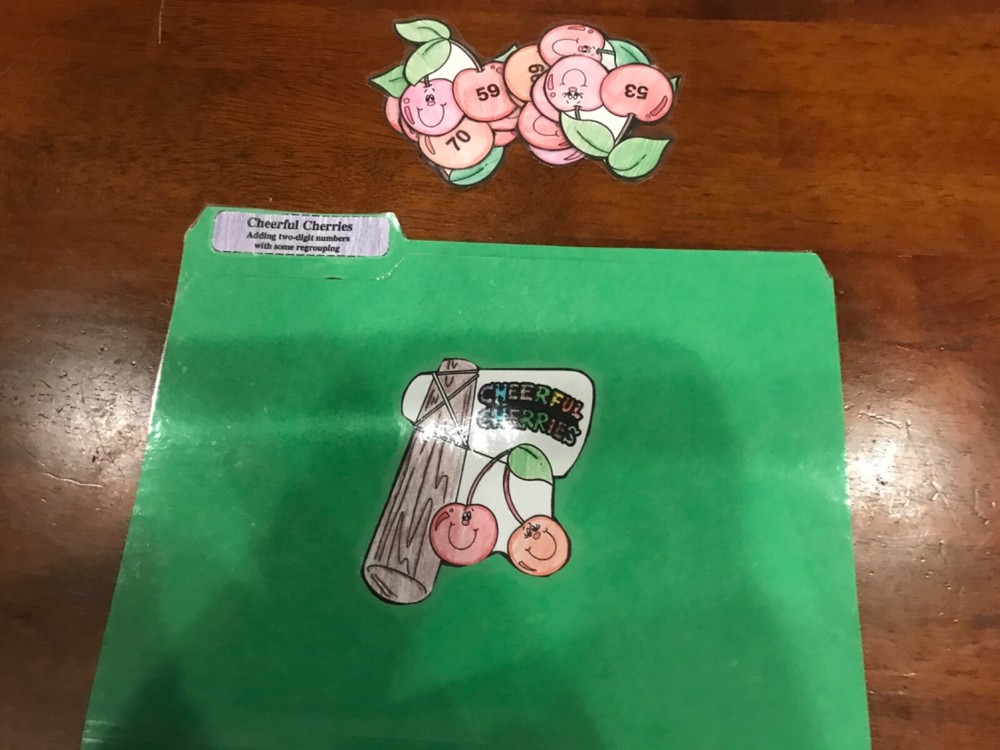 Cheerful Cherries! Adding 2digitsgrade math file folder game teacher