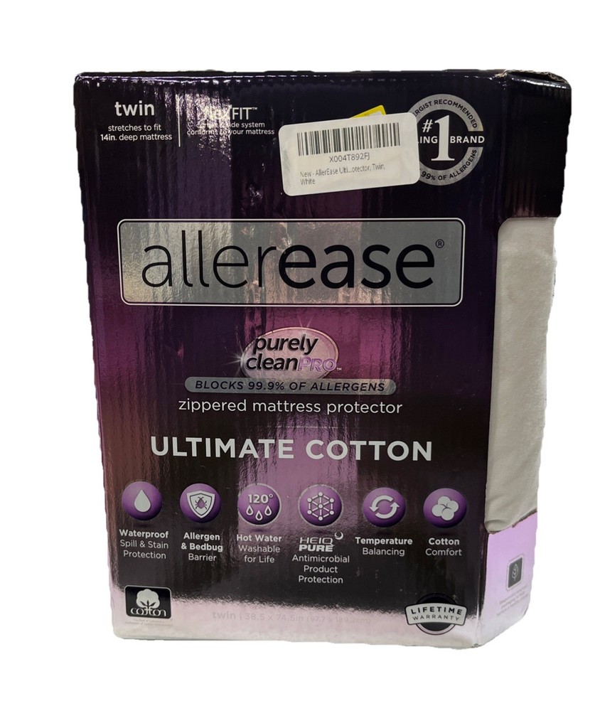 Allerease Ultimate Cotton Comfort Zippered Protector Twin White