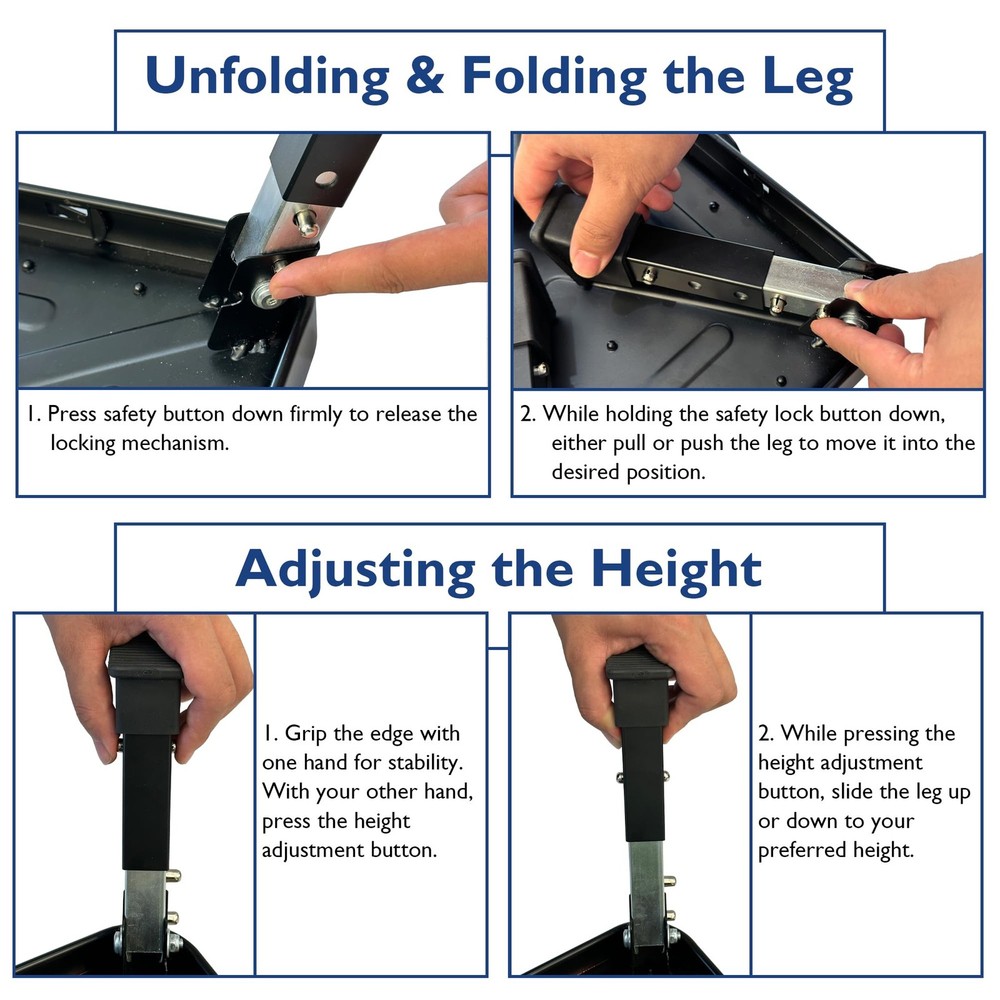 BONTEC Folding Step Stool, 3-Level Adjustable Metal 6.3-8.3 inch, Black