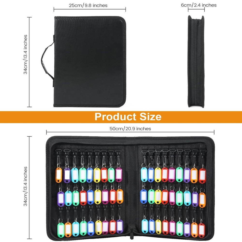 Zippered Key Case Organizer, Waterproof & Fireproof with Handle