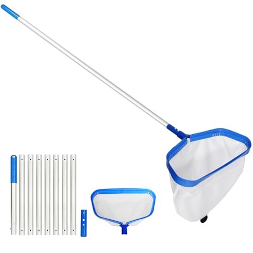 Pool Skimmer Net with Pole, 2.5FT-10FT Adjustable Aluminum Pool Net with Pole