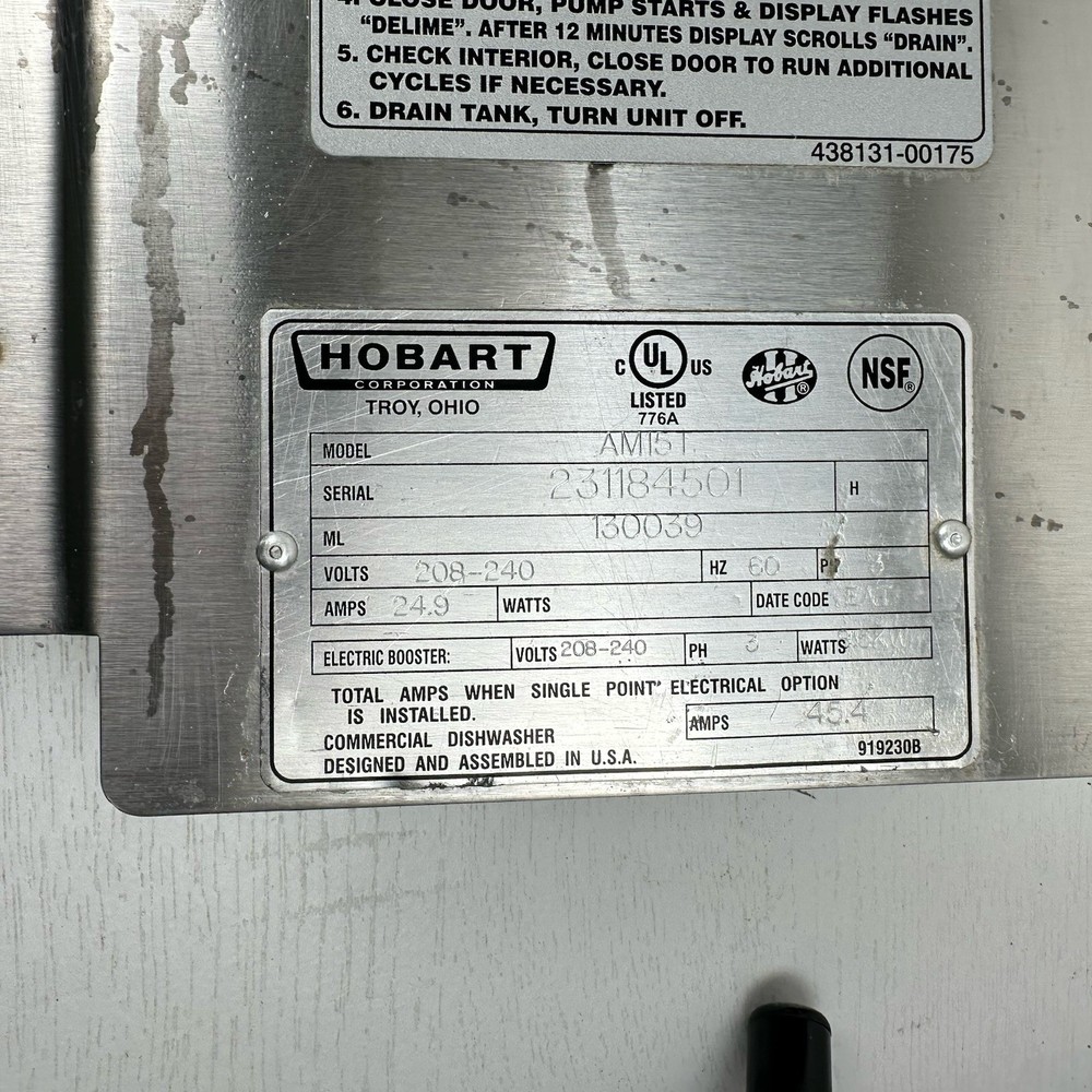 Hobart AM-15 Dishwasher Front Control Panel Assembly W/ Switch Membrane Keypad