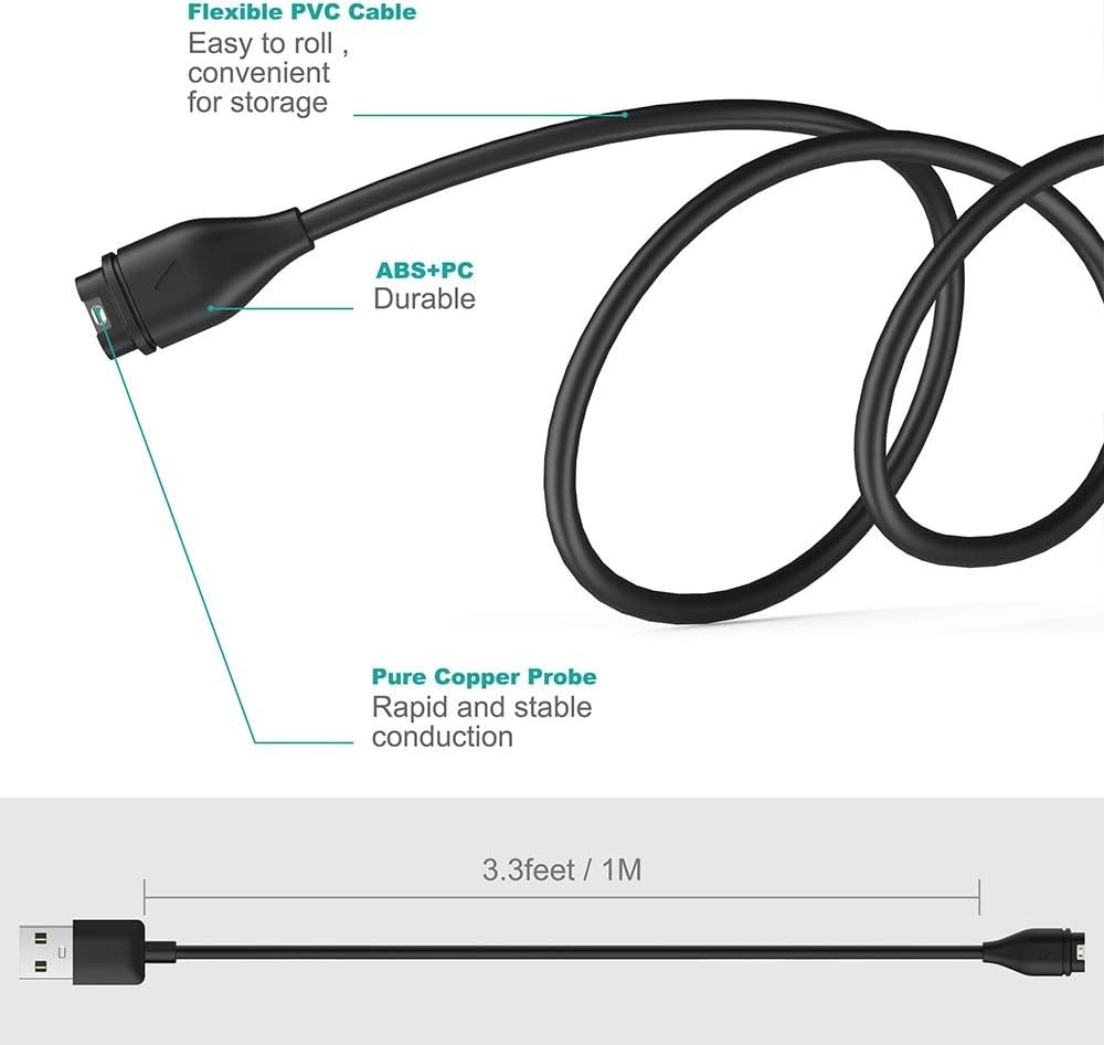 Compact 1M USB Charging Cable for Garmin Smartwatches - 2-Pack for Convenience