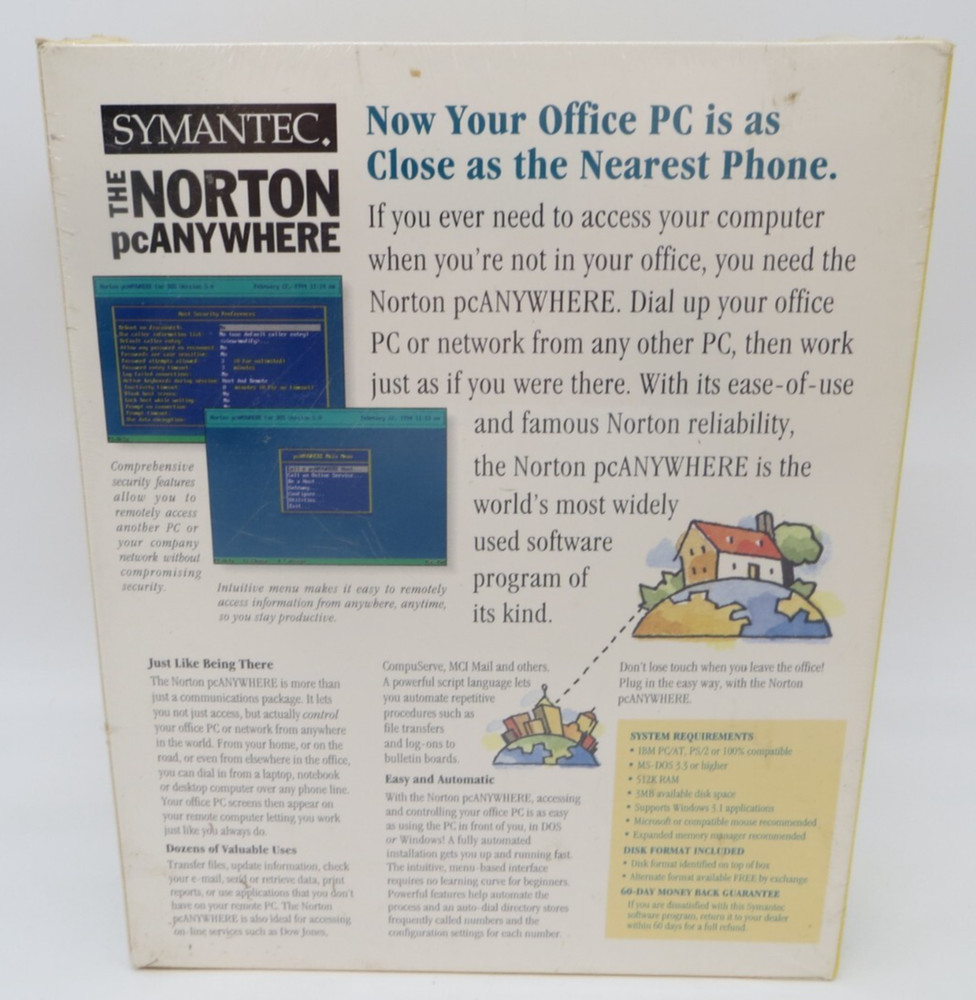SYMANTEC THE NORTON pcANYWHERE VERSION 5.0 FOR DOS - NEW VERSION