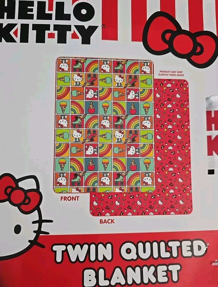 Hello Kitty Twin Quilted Blanket Multi Colored Ice Cream And Rainbows