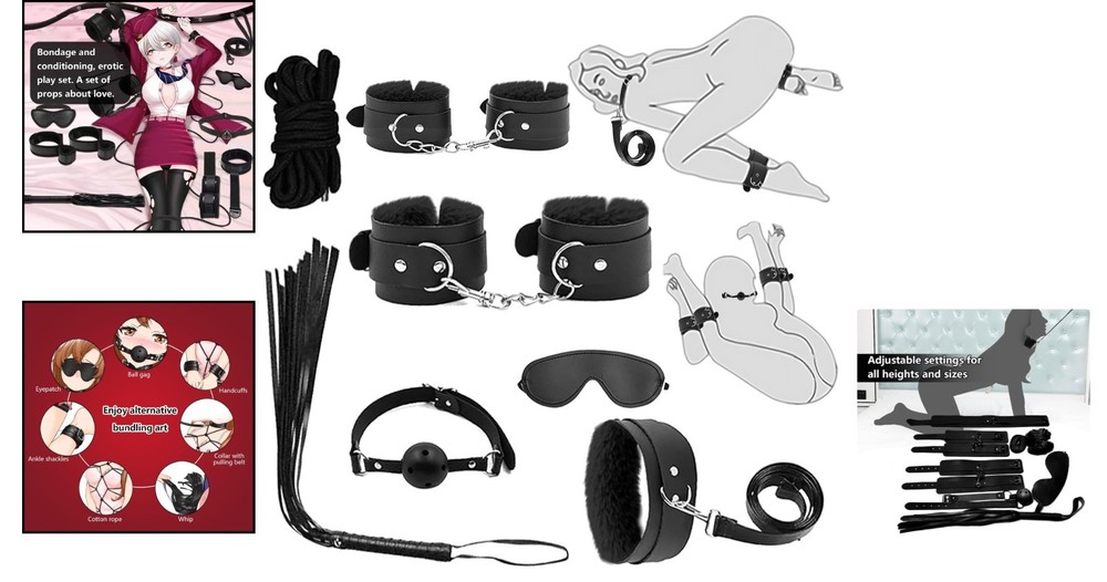 7-Pc Beginner BDSM Kit: Adjustable Cuffs, Collar, Blindfold & More for Couples